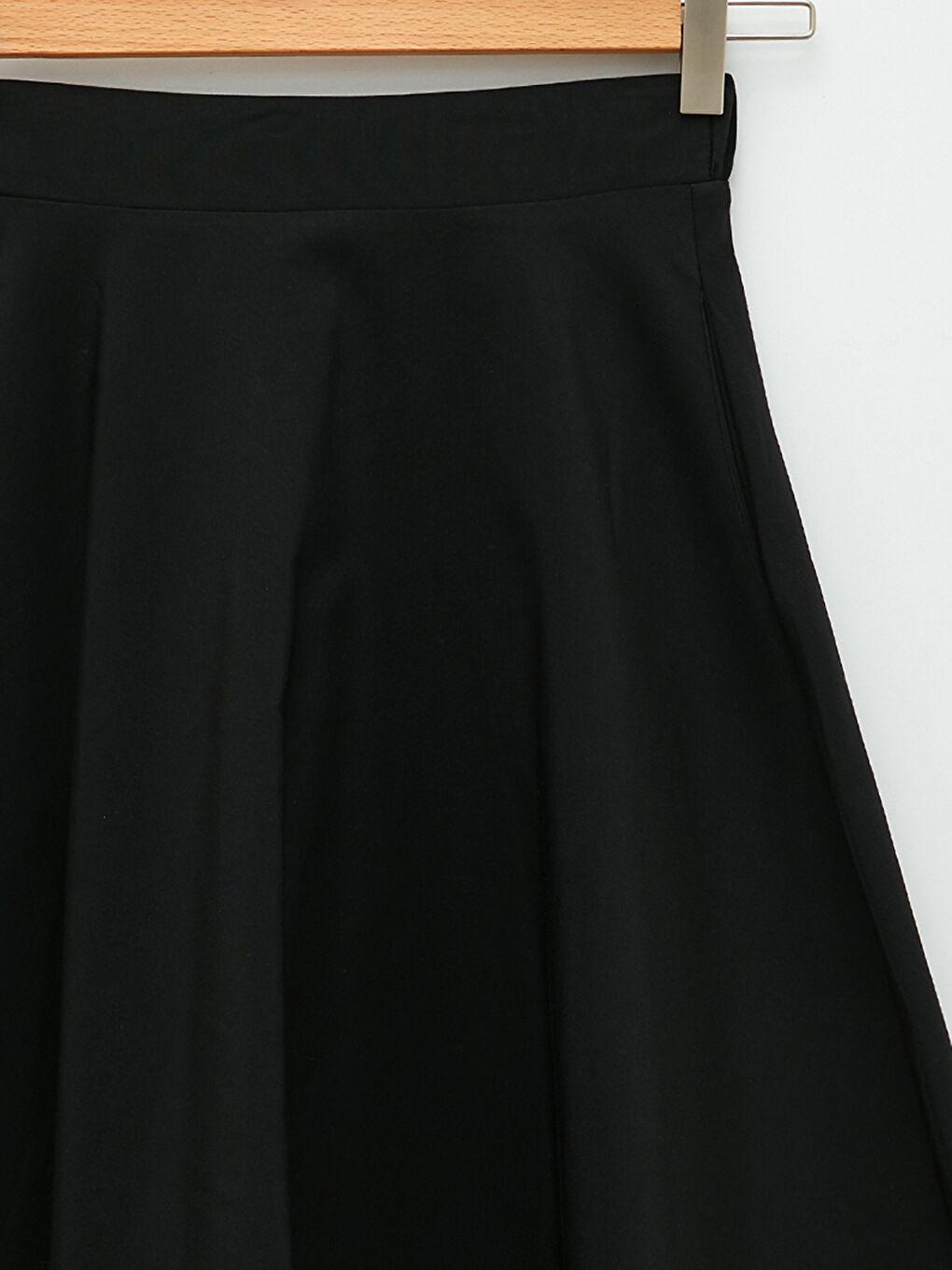 Siyah Beli Lastikli Düz A Kesim Poplin Kadın Etek-7