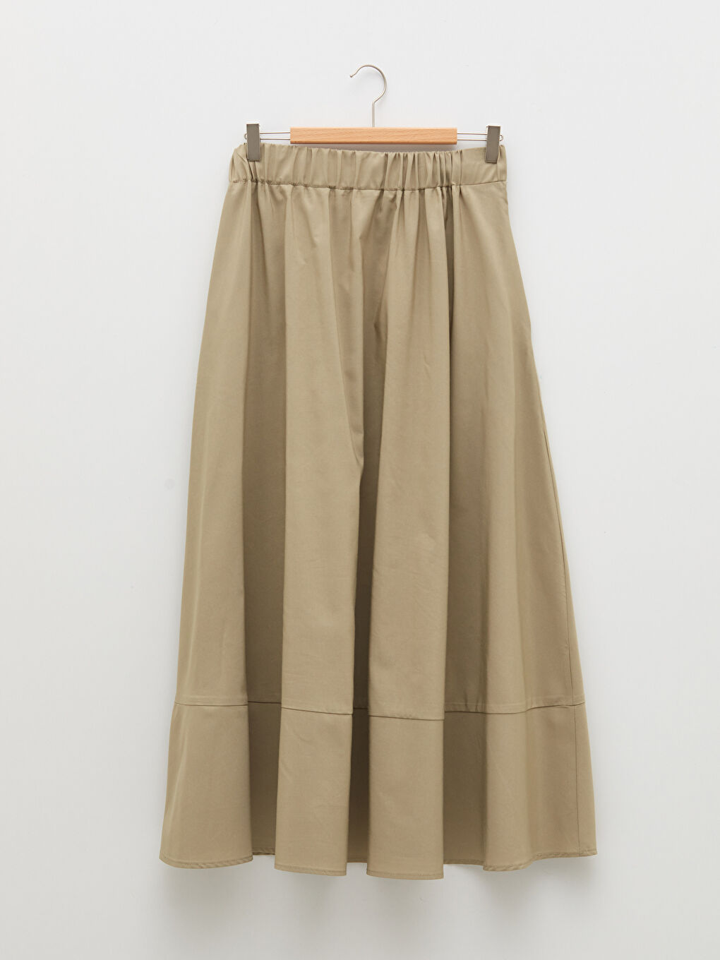 Haki Beli Lastikli Düz A Kesim Poplin Kadın Etek-6