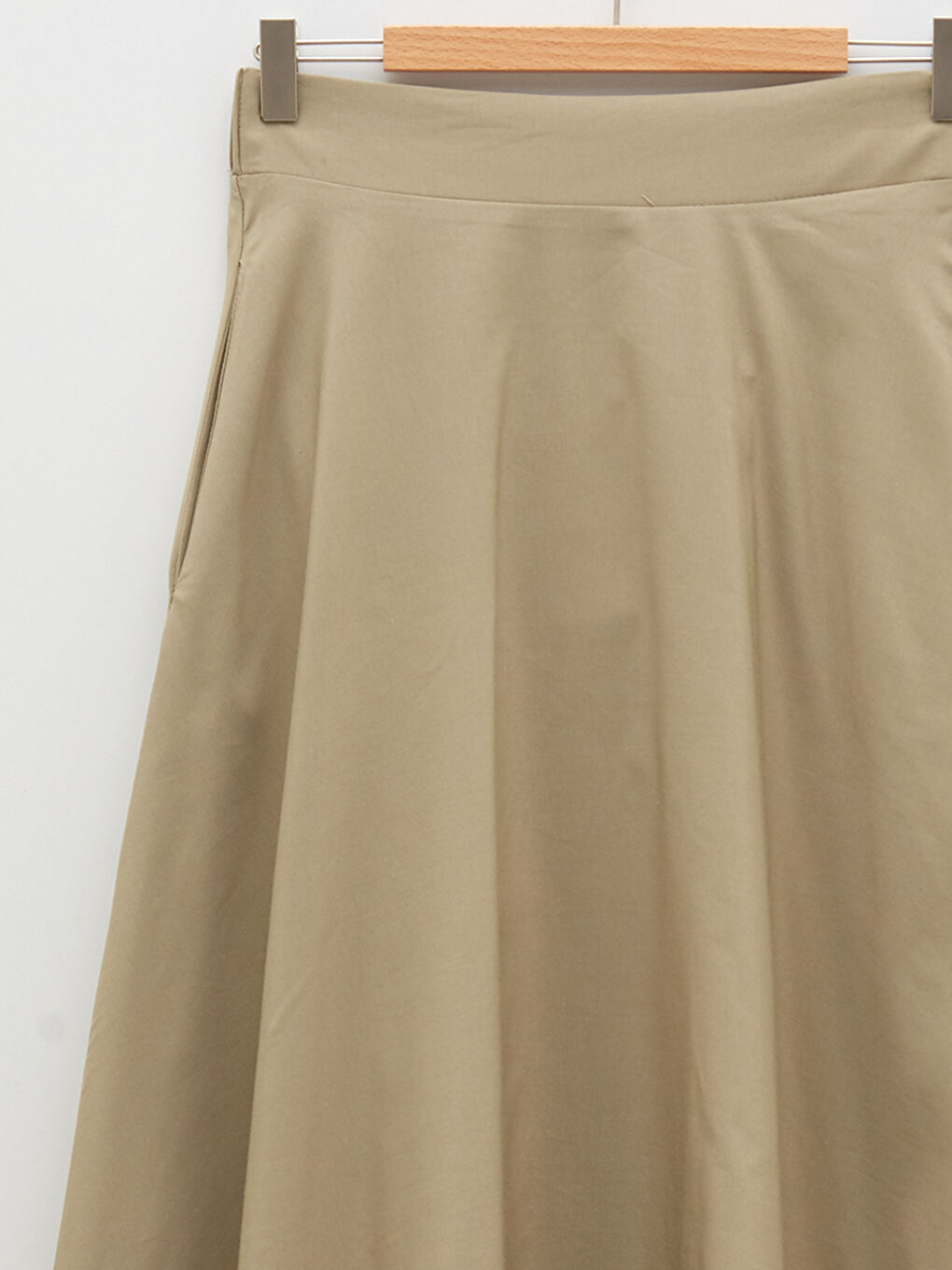 Haki Beli Lastikli Düz A Kesim Poplin Kadın Etek-7