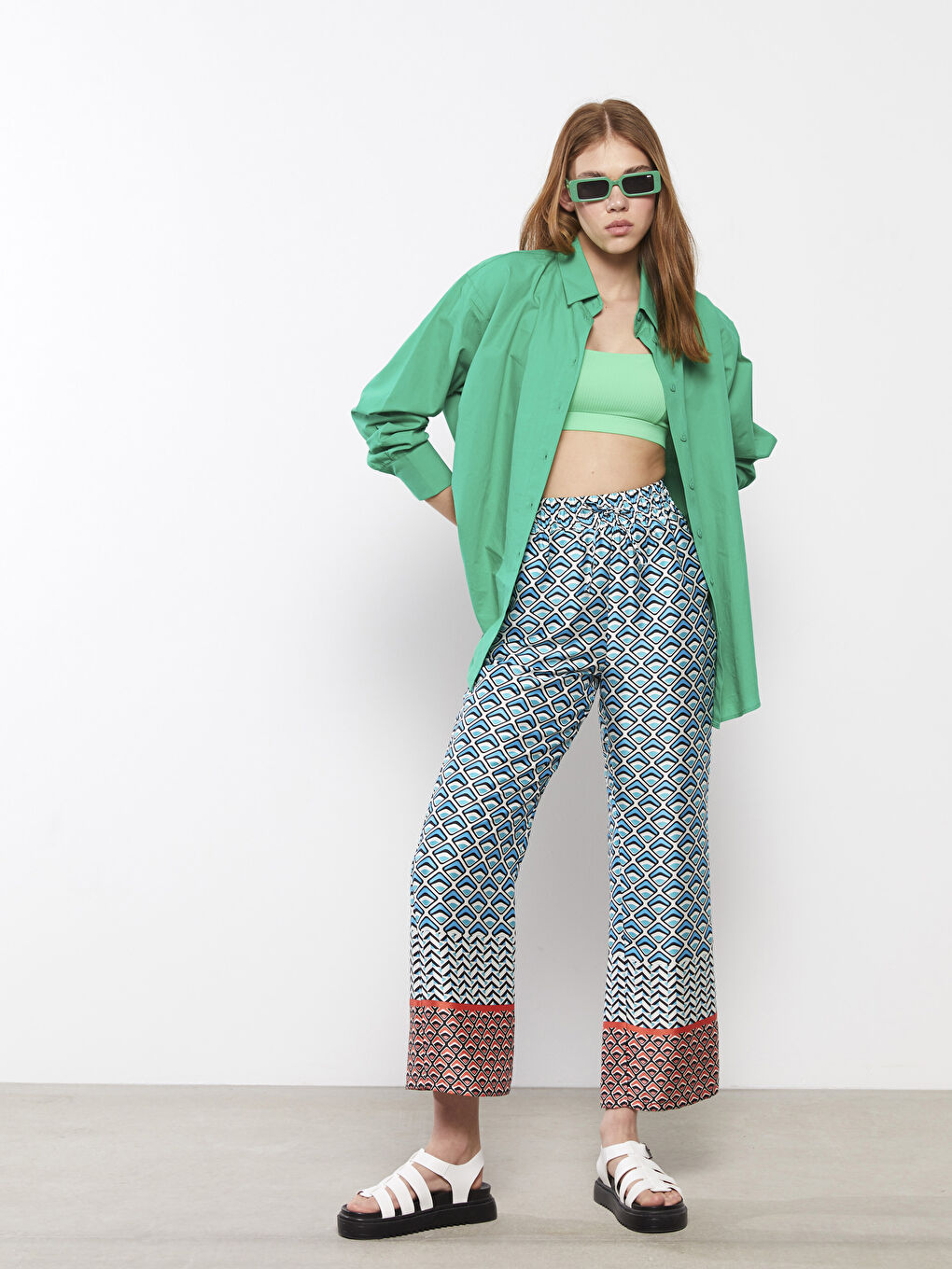 Elastic Waist Patterned Pocket Detailed Women's Trousers-1