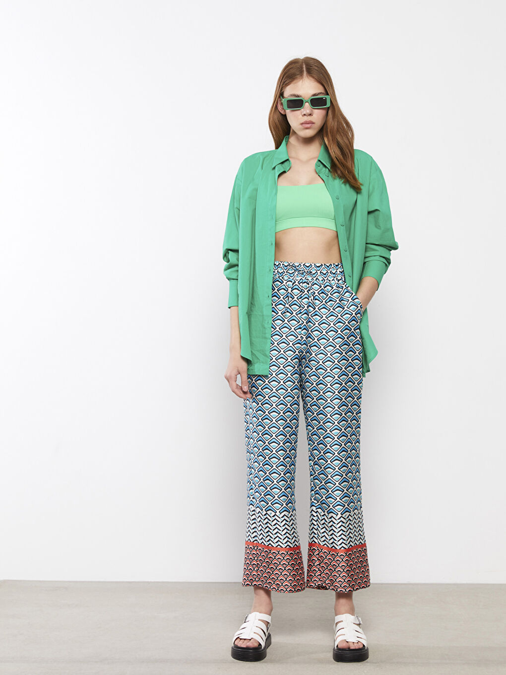 Elastic Waist Patterned Pocket Detailed Women's Trousers-3