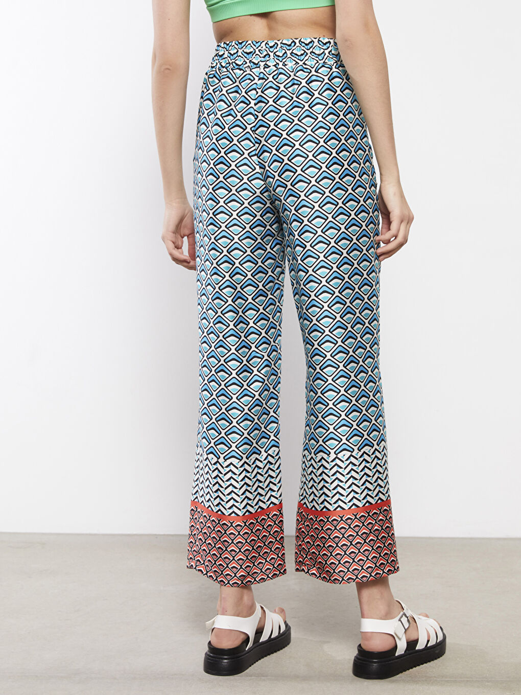 Elastic Waist Patterned Pocket Detailed Women's Trousers-9