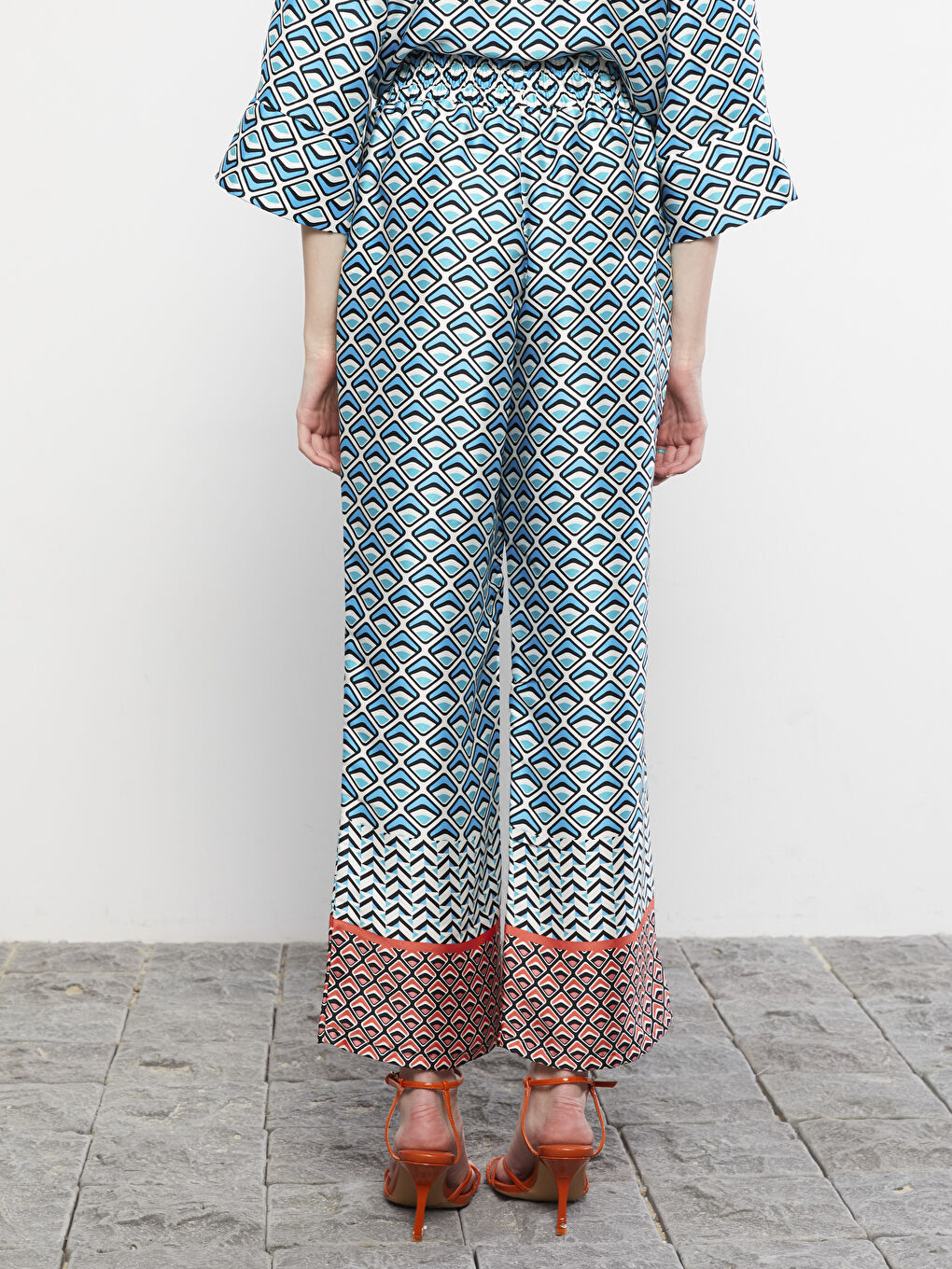 Elastic Waist Patterned Pocket Detailed Women's Trousers-8