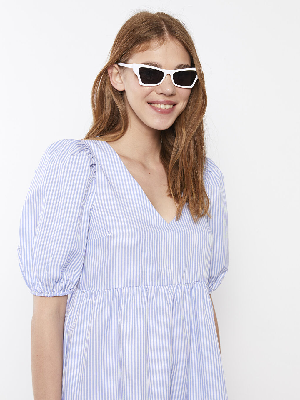 V Neck Striped Short Sleeve Women's Dress-3