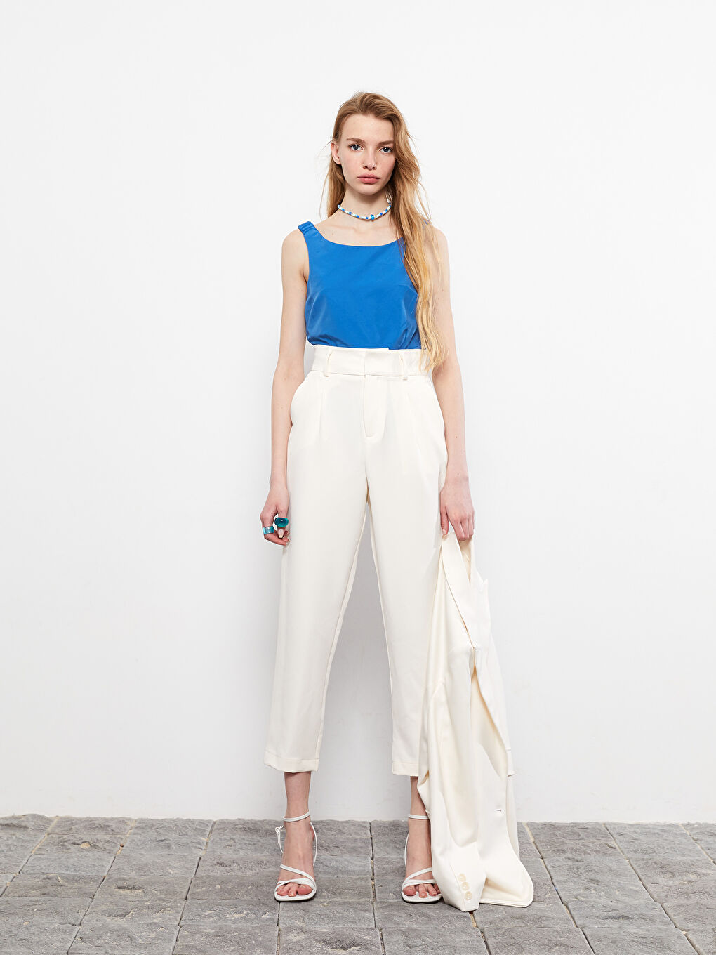 Women's U-Neck Plain Ruffle Detailed Strap Blouse -S2IS51Z8-HGU