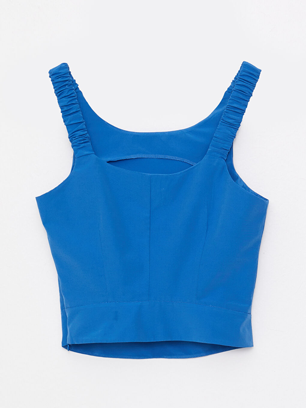 Women's U-Neck Plain Ruffle Detailed Strap Blouse -S2IS51Z8-HGU