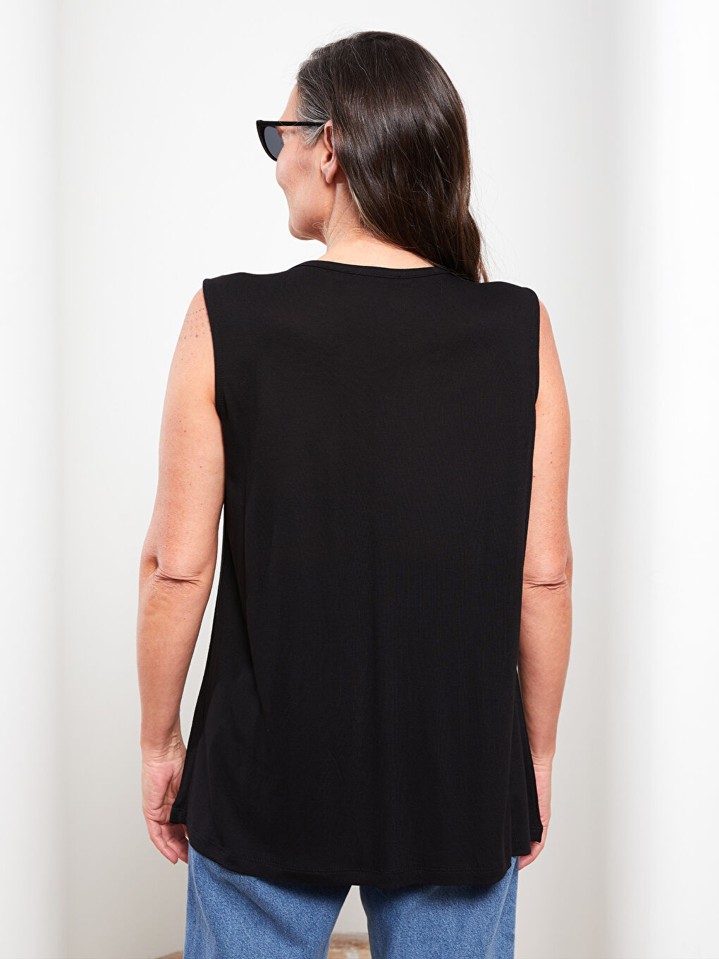 Schleifenkragen Bestickte Ärmellose Viskose Bluse für Damen-4