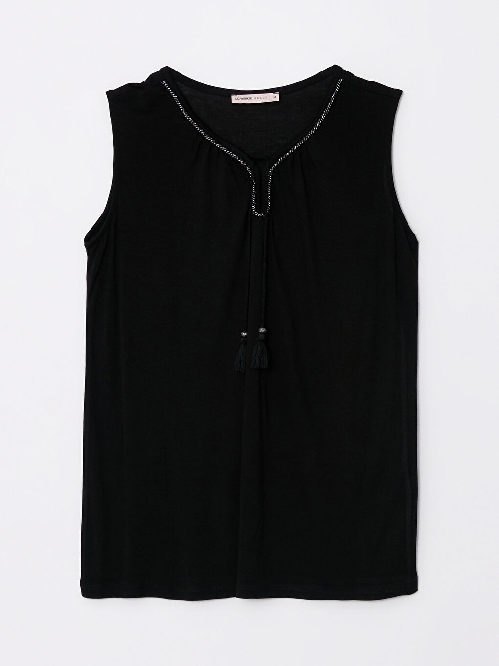 Schleifenkragen Bestickte Ärmellose Viskose Bluse für Damen-5