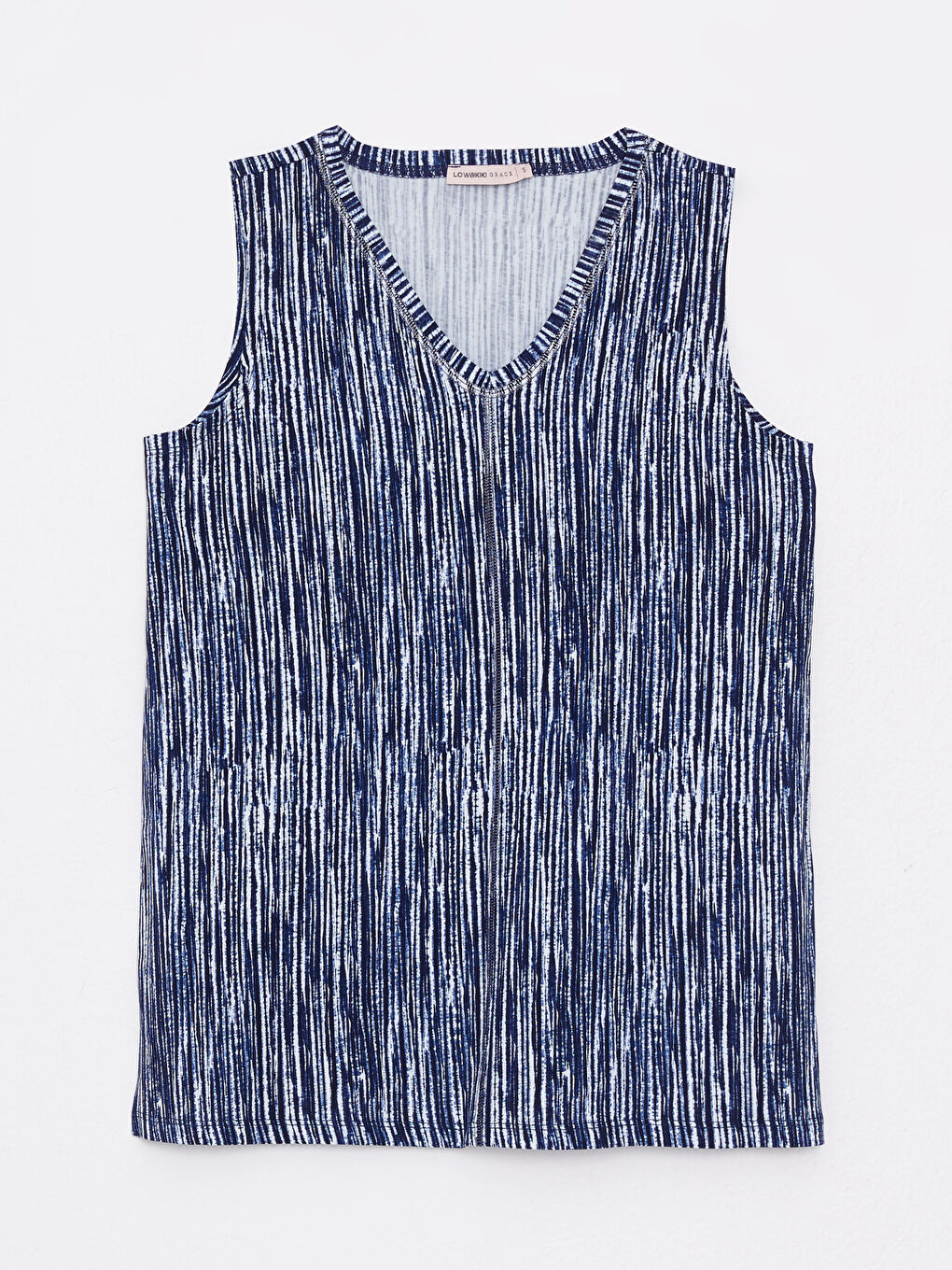 İndigo V Yaka Desenli Pamuklu Kadın Atlet-5