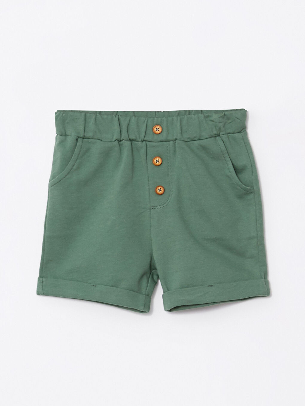 Yeşil Beli Lastikli Basic Pamuklu Erkek Bebek Şort