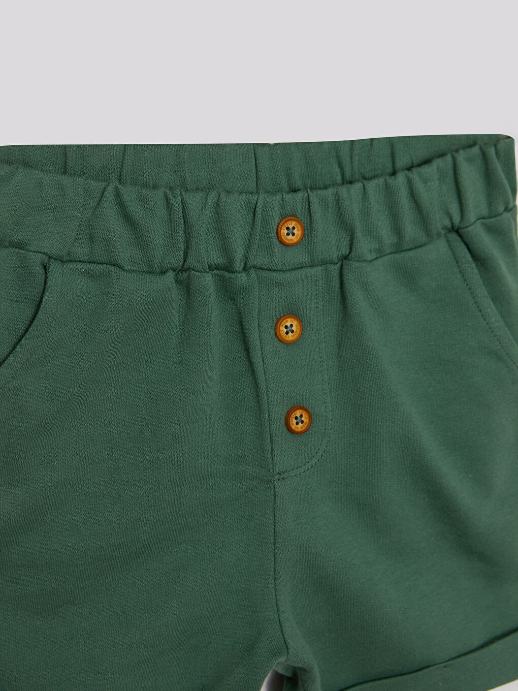 Yeşil Beli Lastikli Basic Pamuklu Erkek Bebek Şort-2