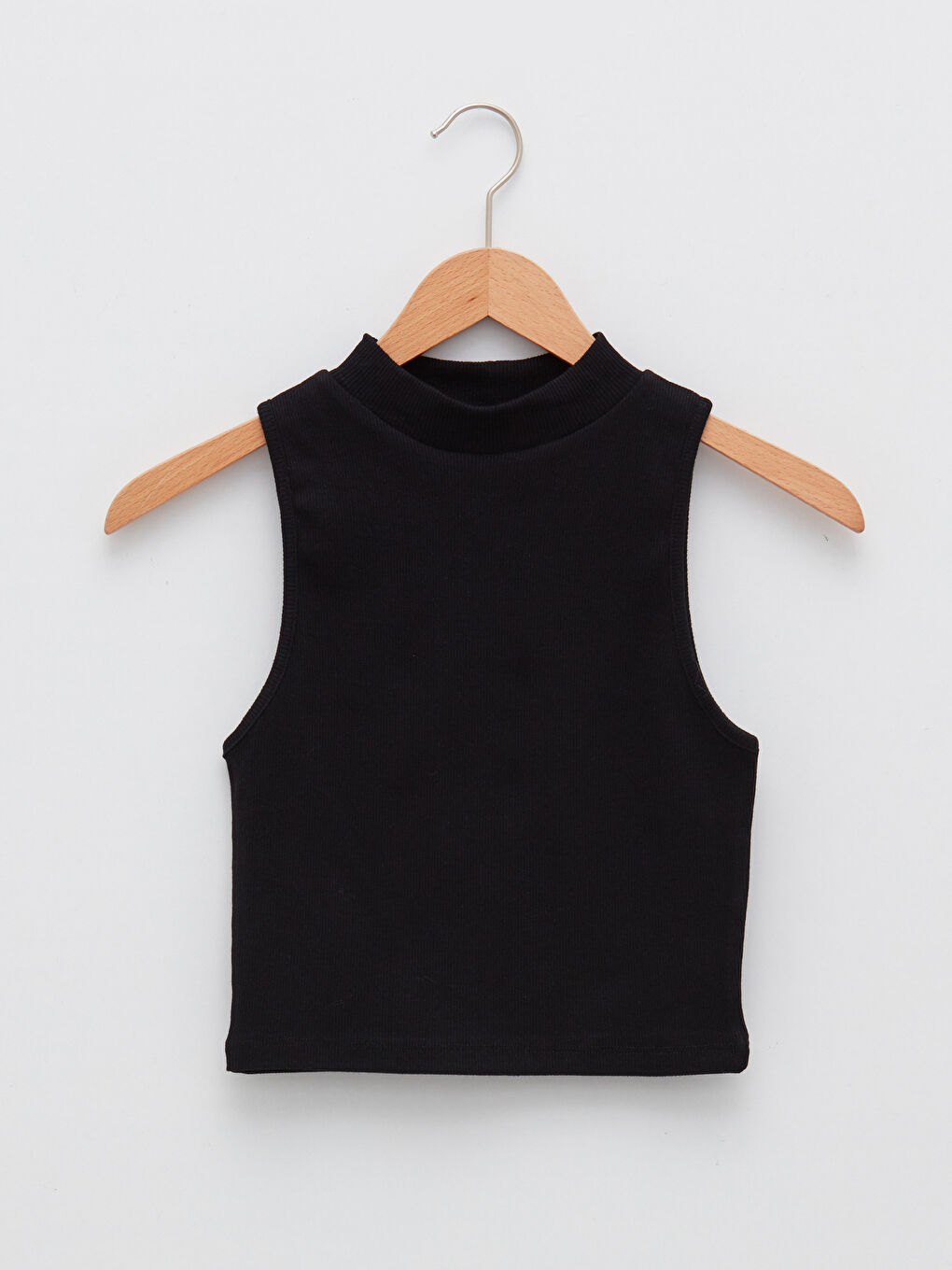 Siyah Kadın Dik Yaka Düz Kolsuz Crop