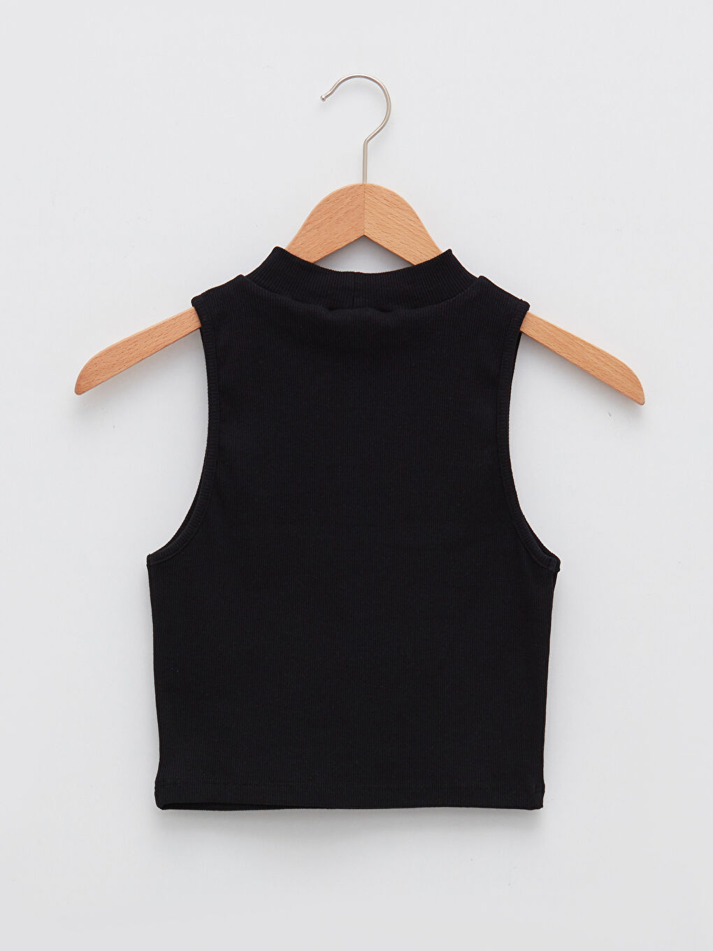 Siyah Kadın Dik Yaka Düz Kolsuz Crop-1