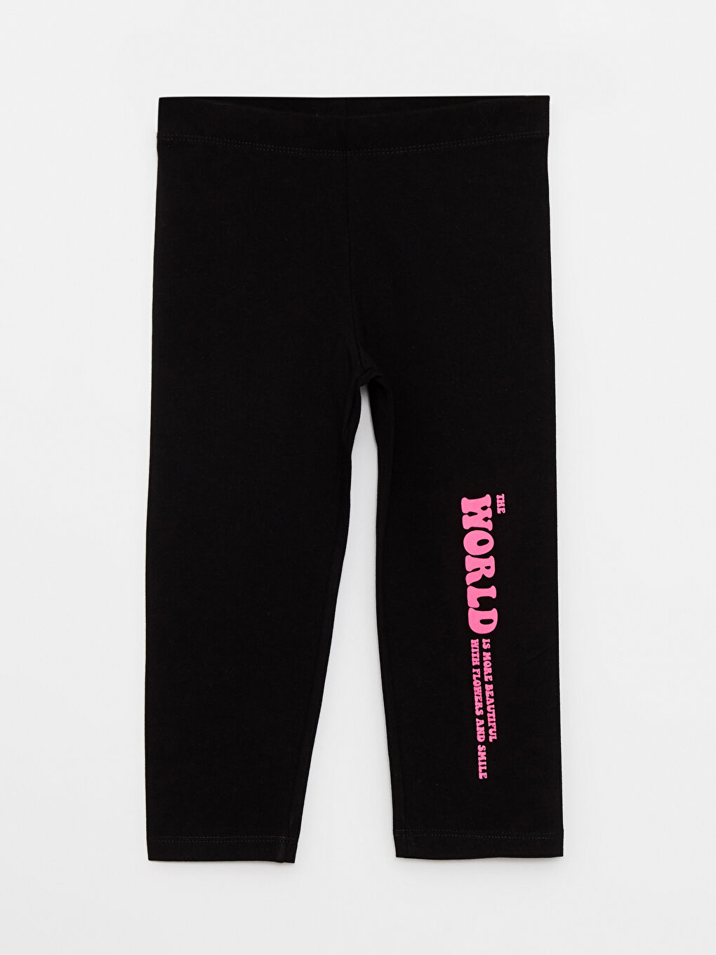 Siyah Beli Lastikli Baskılı Pamuklu Kız Çocuk Tayt 2'li-2