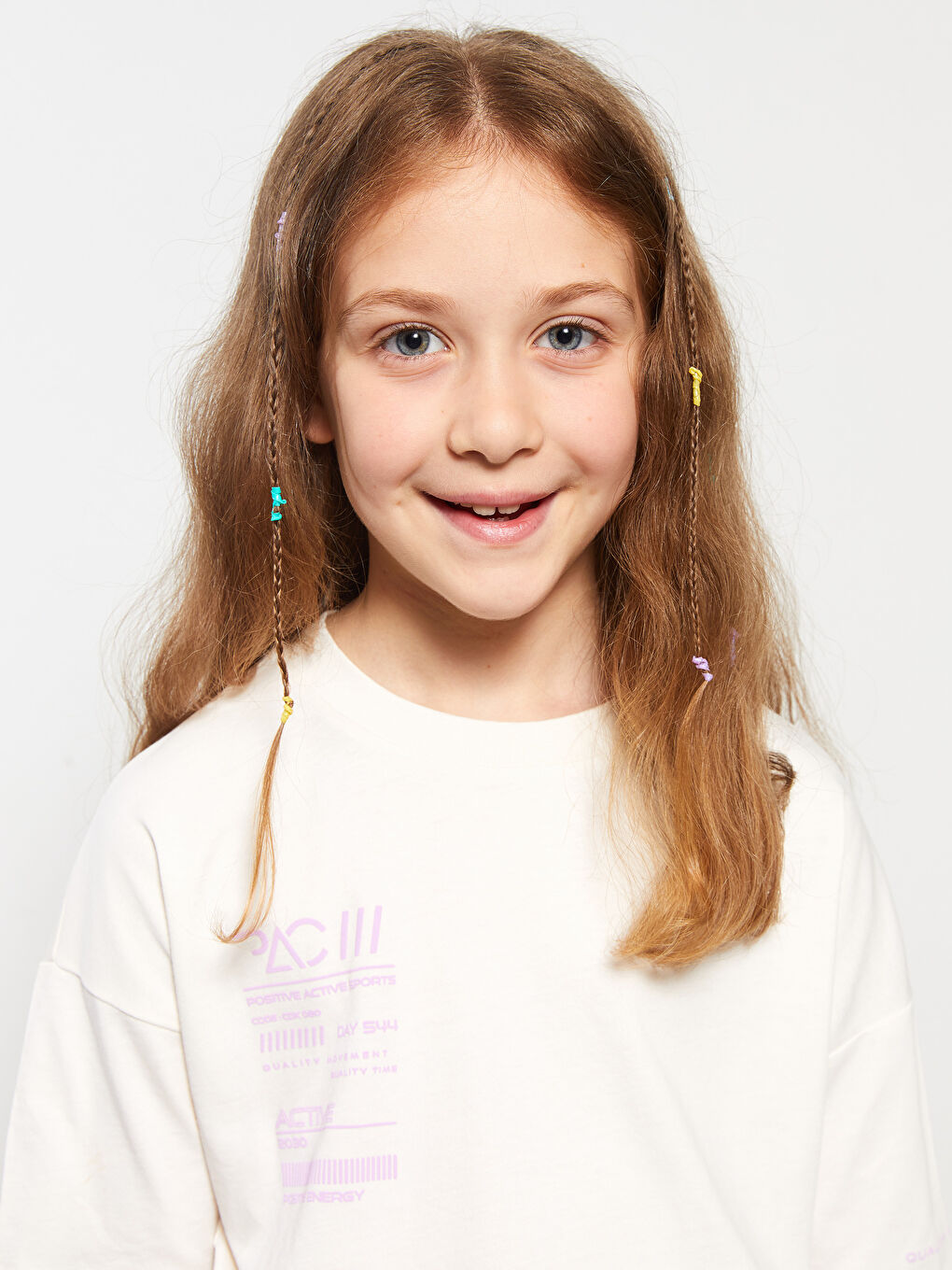 Ekru Bisiklet Yaka Baskılı Kısa Kollu Pamuklu Kız Çocuk Tişört-3