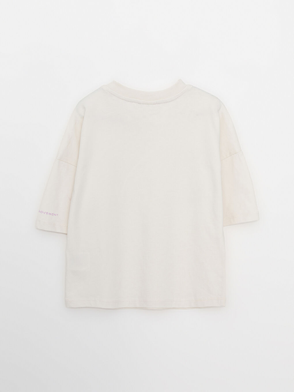 Ekru Bisiklet Yaka Baskılı Kısa Kollu Pamuklu Kız Çocuk Tişört-5