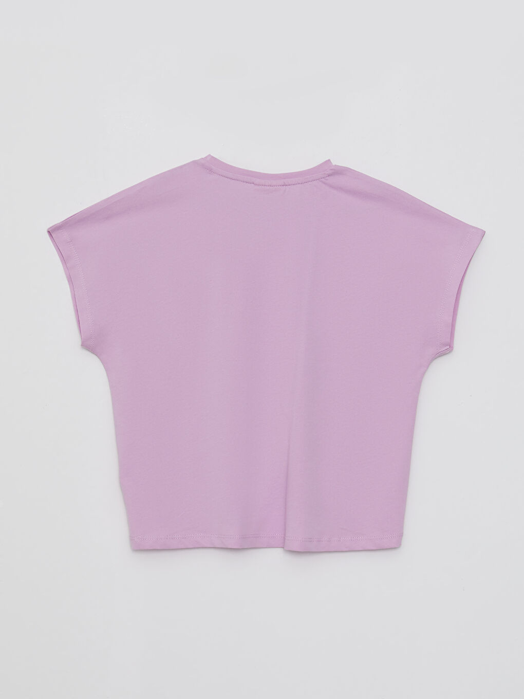 Lila Bisiklet Yaka Baskılı Kısa Kollu Pamuklu Kız Çocuk Tişört-1