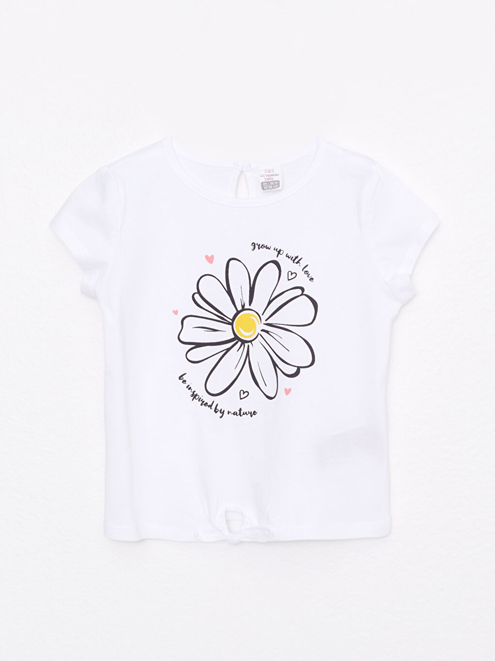 Beyaz Bisiklet Yaka Kısa Kollu Baskılı Pamuklu Kız Bebek Tişört ve Tayt 2'li Takım-1