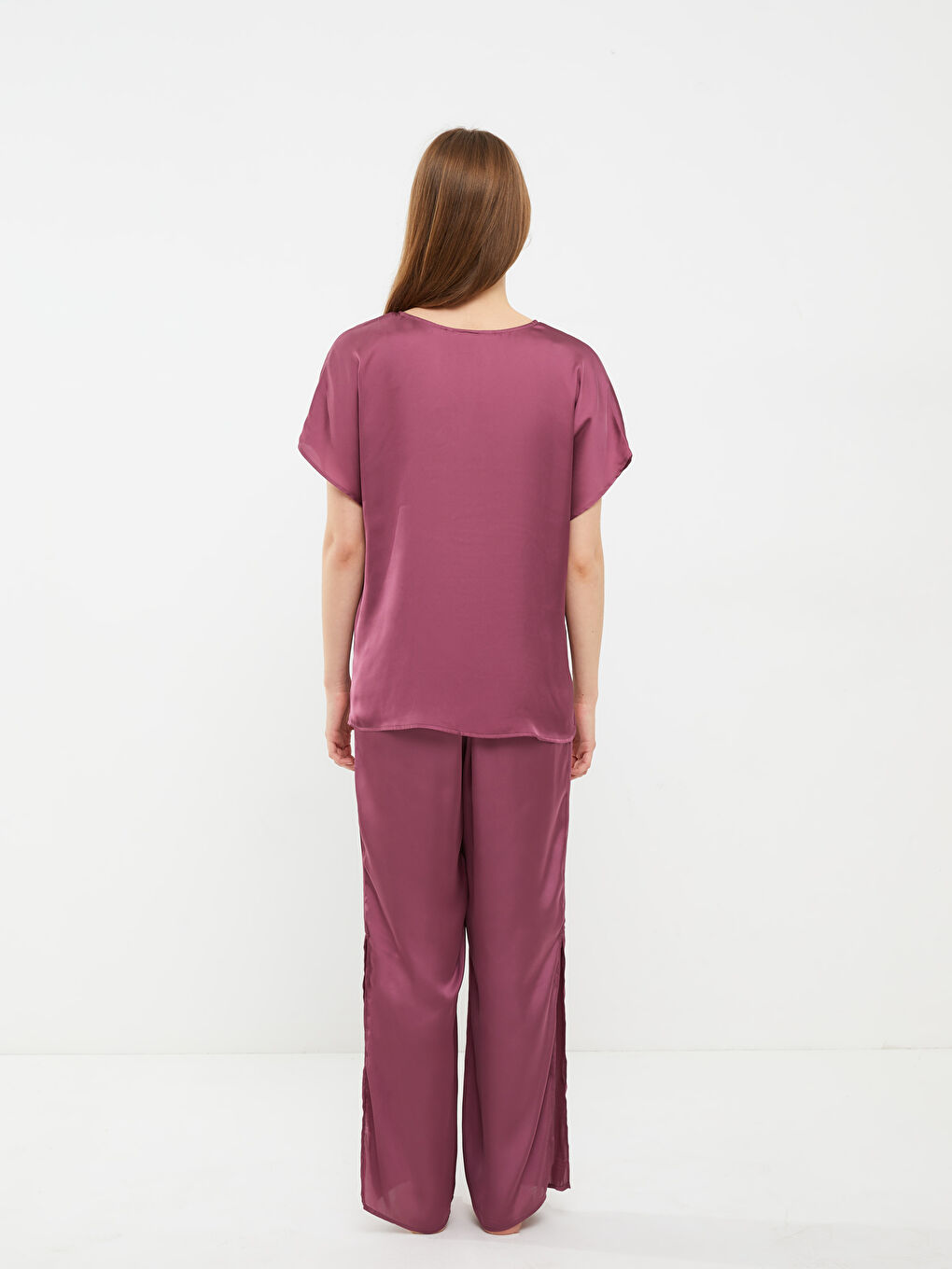 LCW DREAM V Neck Plain Short Sleeve Satin Women's Pyjama Set -S2IT34Z8-H7Z