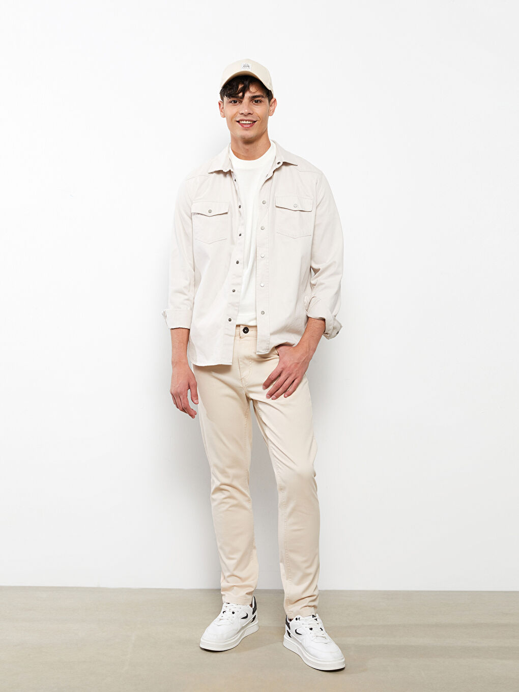 Bej Slim Fit Gabardin Erkek Pantolon