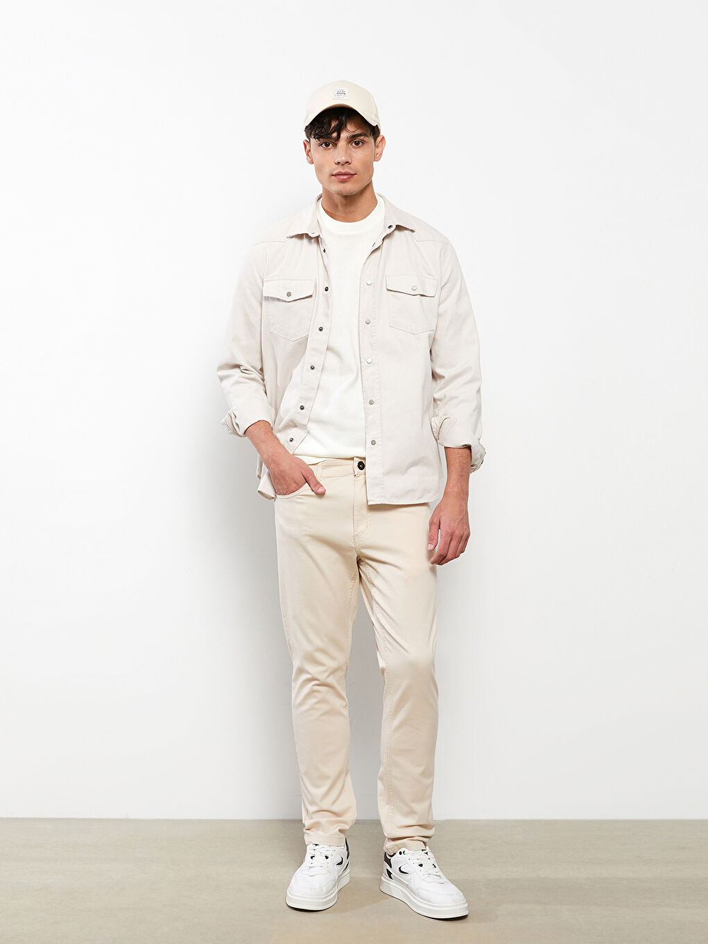 Bej Slim Fit Gabardin Erkek Pantolon-1