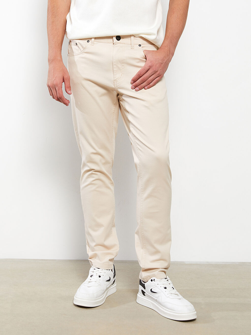 Bej Slim Fit Gabardin Erkek Pantolon-2
