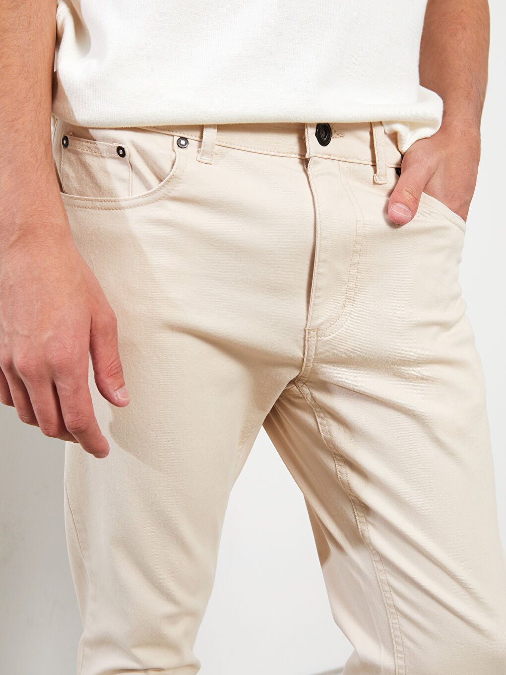 Bej Slim Fit Gabardin Erkek Pantolon-3