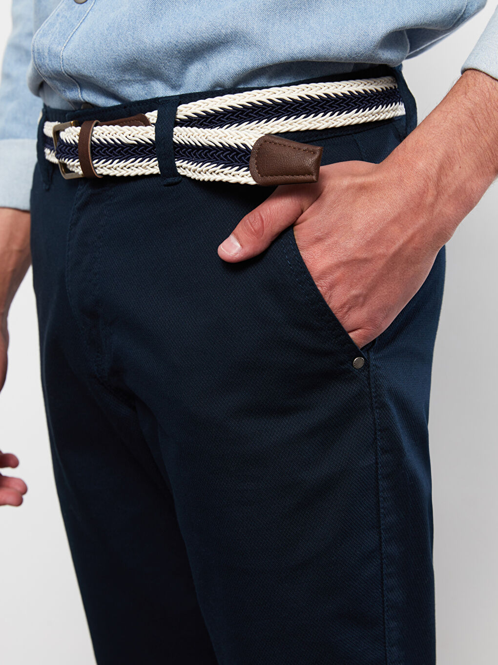 Slim Fit Belted Gabardine Men's Shorts -S2IT46Z8-SKL