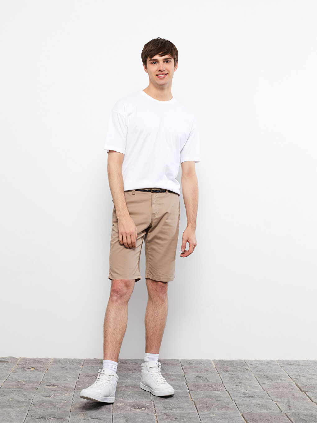Slim Fit Belted Gabardine Men's Shorts -S2IT46Z8-CR8