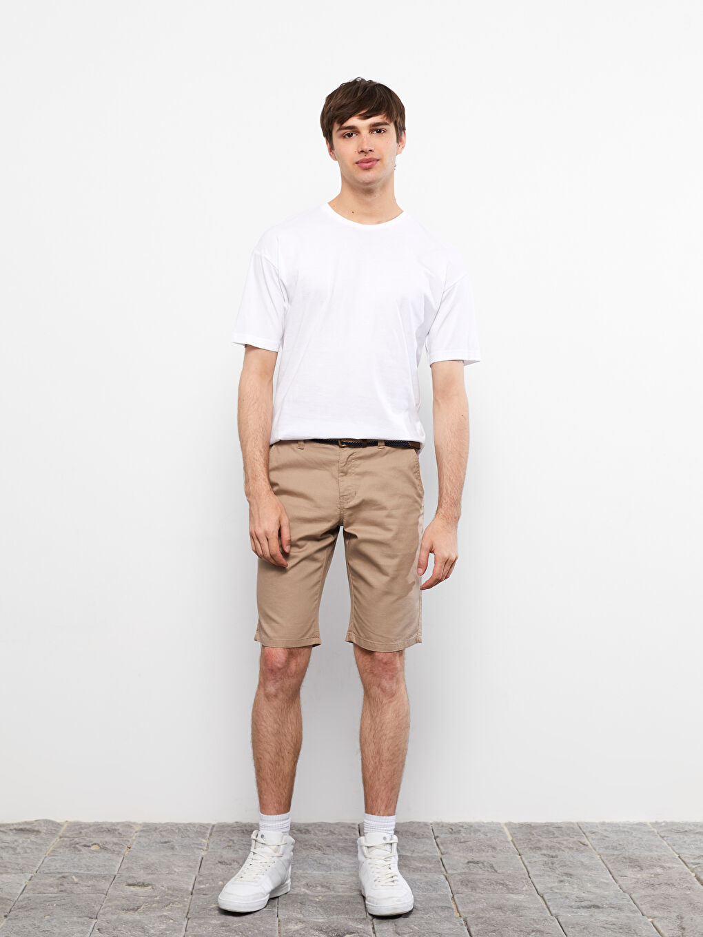 Slim Fit Belted Gabardine Men's Shorts -S2IT46Z8-CR8