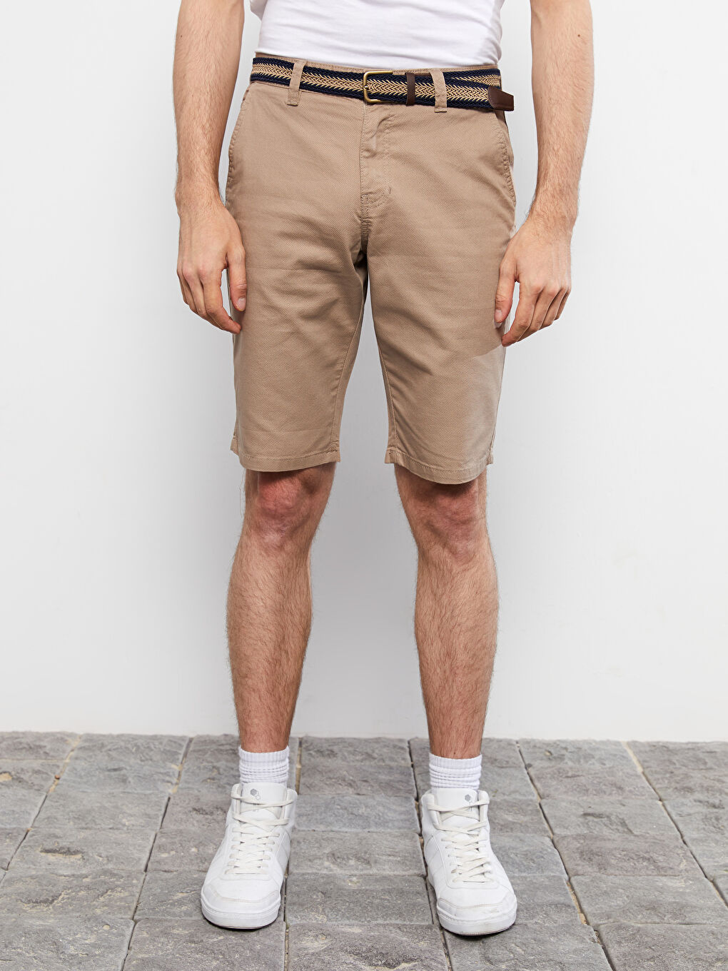 Slim Fit Belted Gabardine Men's Shorts -S2IT46Z8-CR8