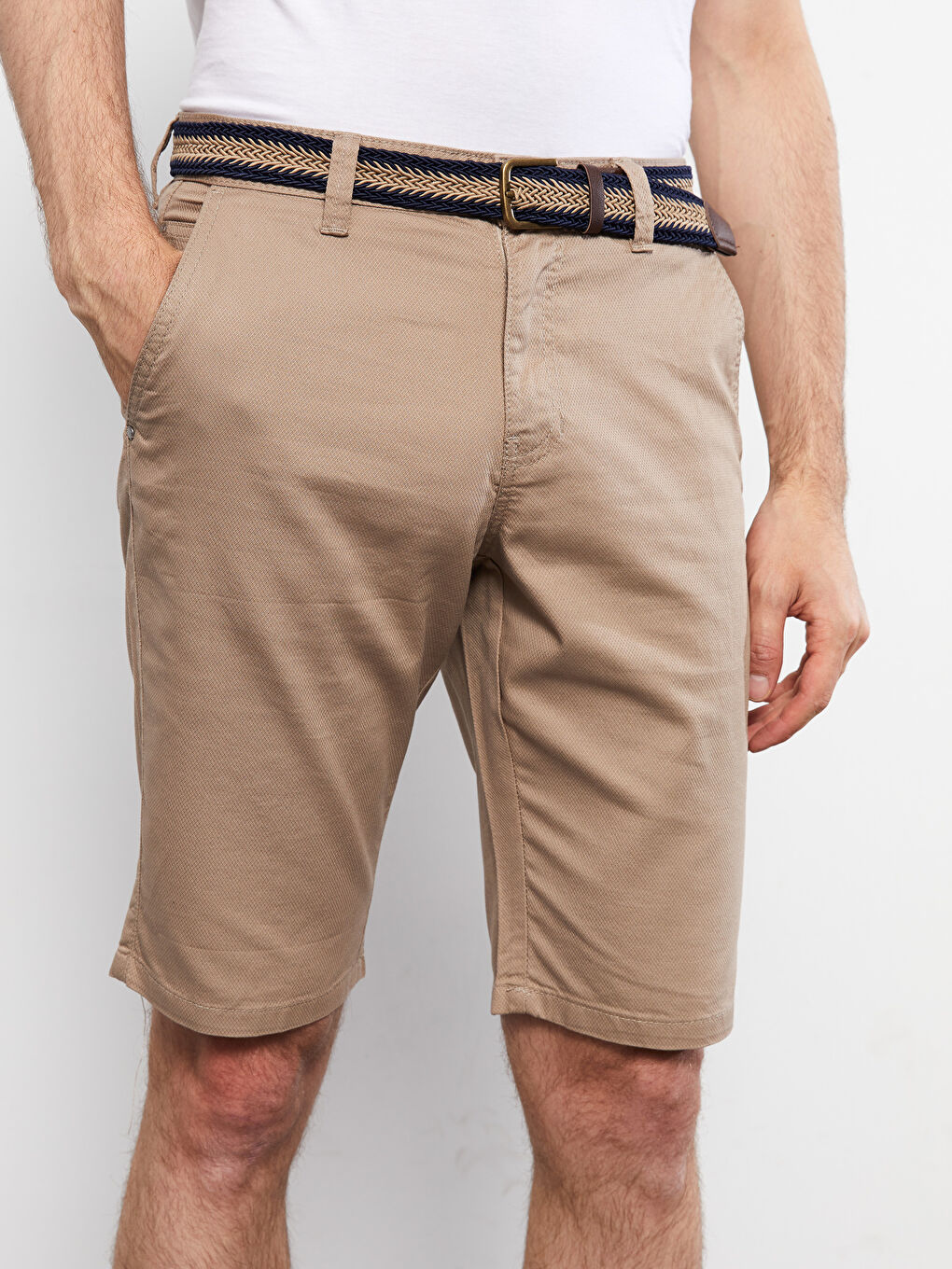 Slim Fit Belted Gabardine Men's Shorts -S2IT46Z8-CR8