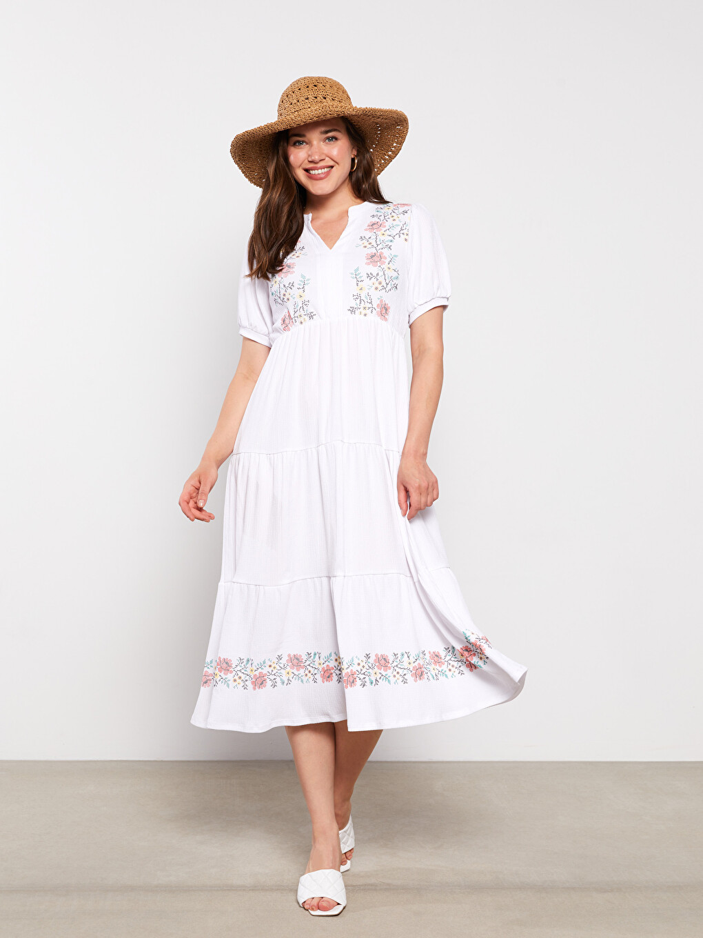 LCWAIKIKI Maternity Henley Neckline Embroidered Short Sleeve Crinkle Fabric Maternity Dress - S2IT47Z8-E5X - LC Waikiki LCWAIKIKI Maternity Henley Neckline Embroidered Short Sleeve Crinkle Fabric Maternity Dress - S2IT47Z8-E5X - LC Waikiki