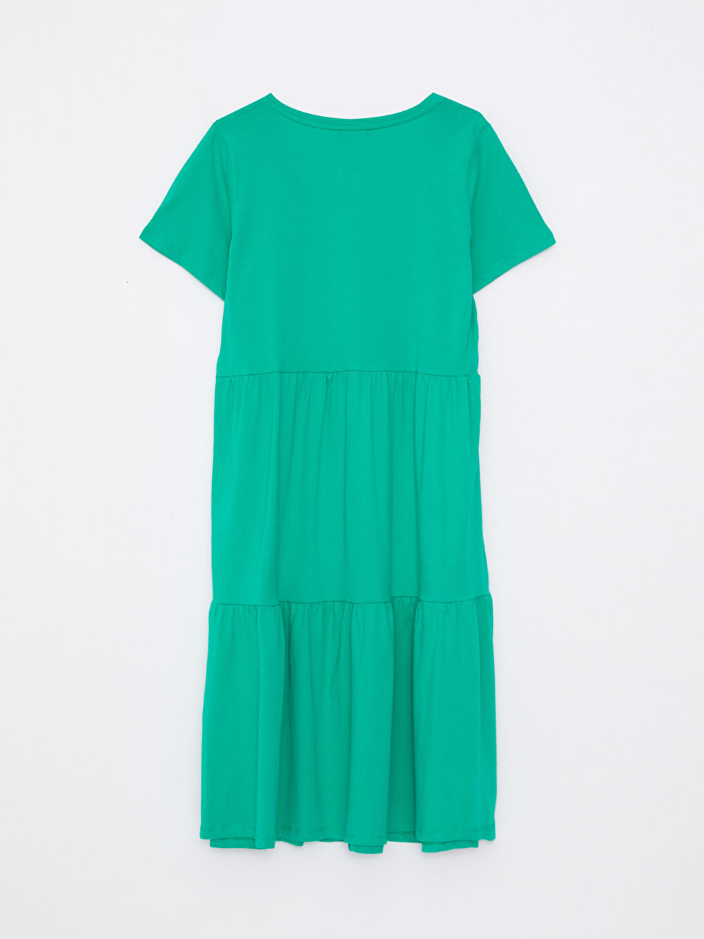 Yeşil Büyük Beden V Yaka Düz Kısa Kollu Pamuklu Kadın Elbise-6