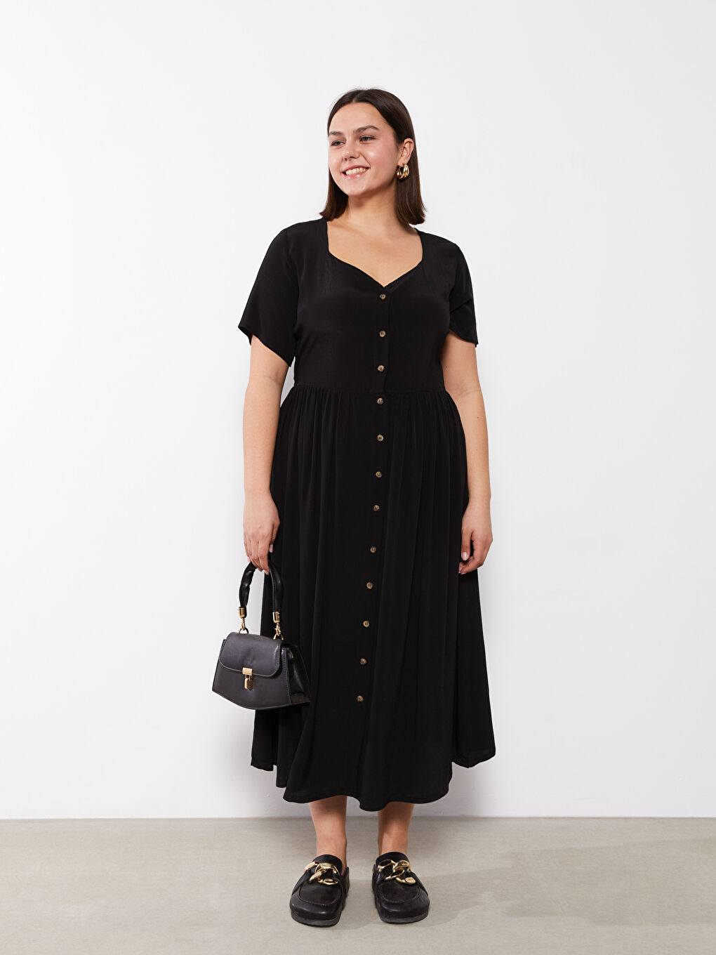 Plus Size Sweetheart Neck Straight Short Sleeve Viscose Women's Dress