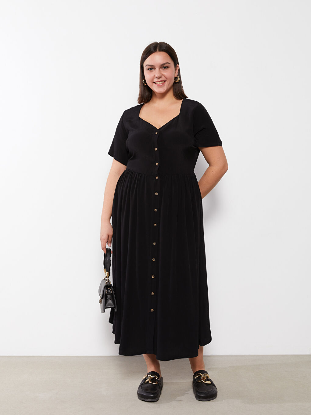 Plus Size Sweetheart Neck Straight Short Sleeve Viscose Women's Dress-1