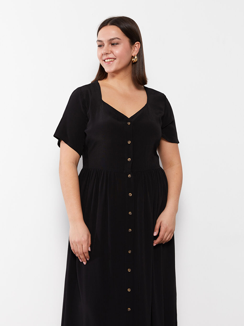 Plus Size Sweetheart Neck Straight Short Sleeve Viscose Women's Dress-2