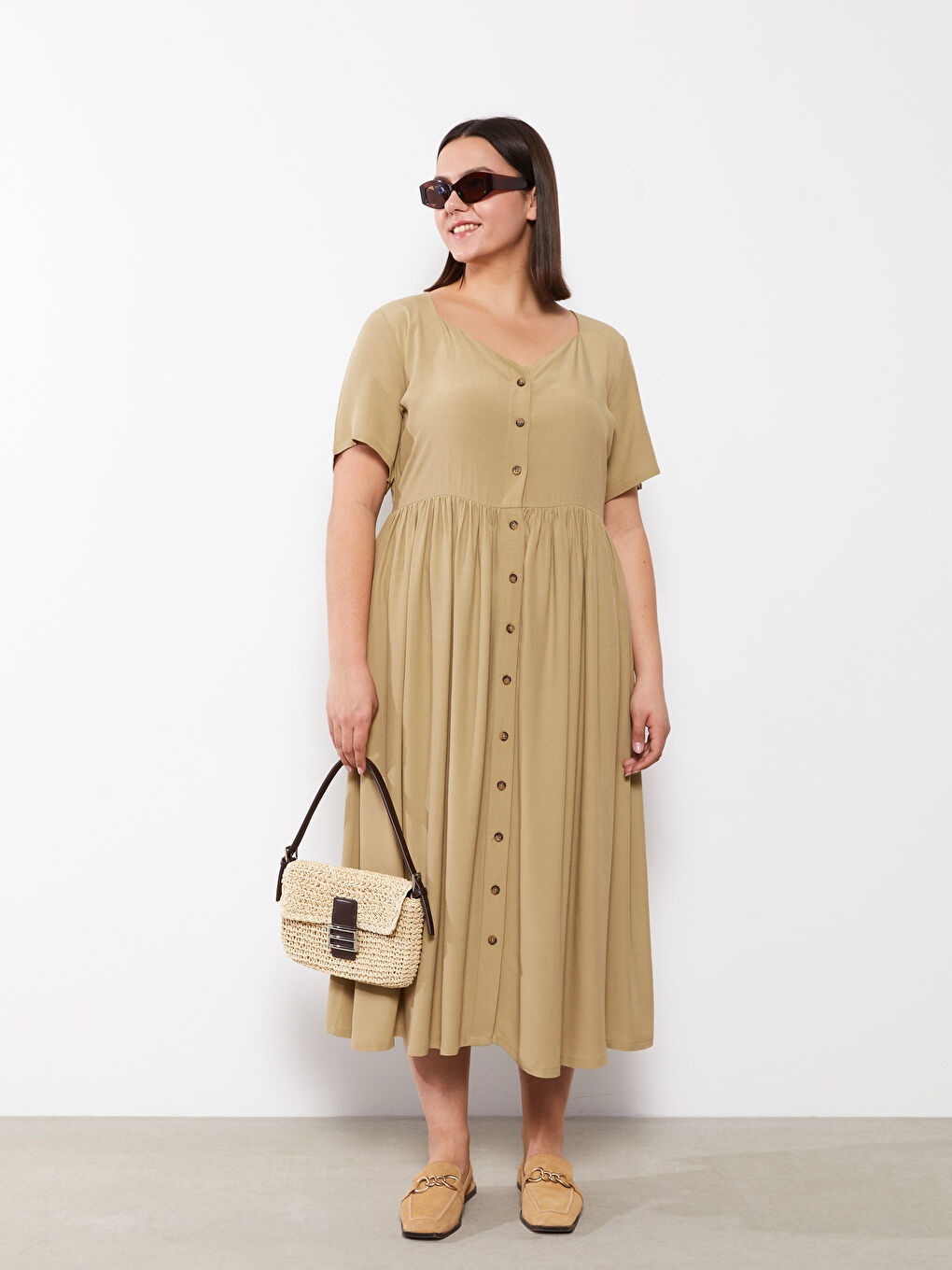 Plus Size Sweetheart Neck Straight Short Sleeve Viscose Women's Dress