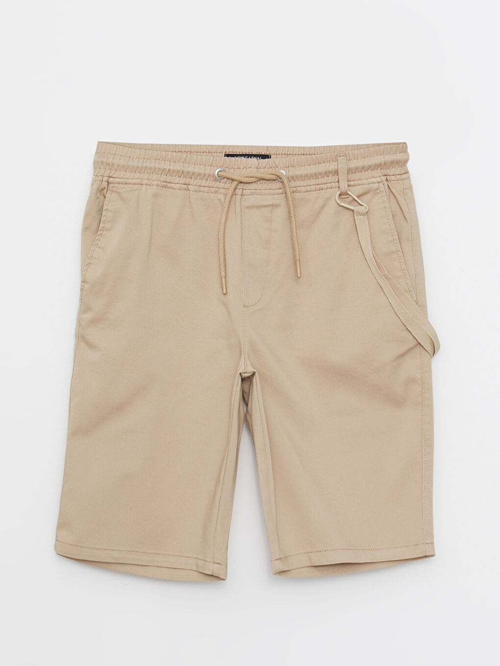 Bej Slim Fit Beli Bağlama Detaylı Erkek Şort