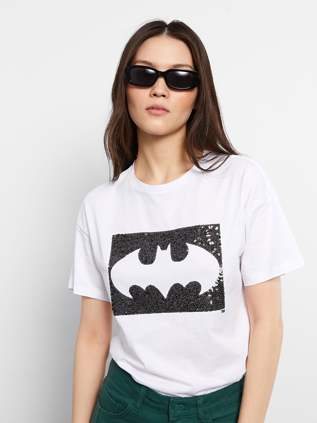 Crew Neck Batman Printed Short Sleeve Cotton Women's T-Shirt-1
