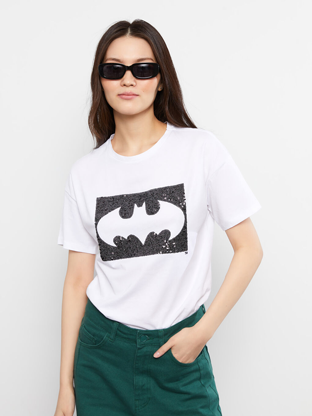 Crew Neck Batman Printed Short Sleeve Cotton Women's T-Shirt-2