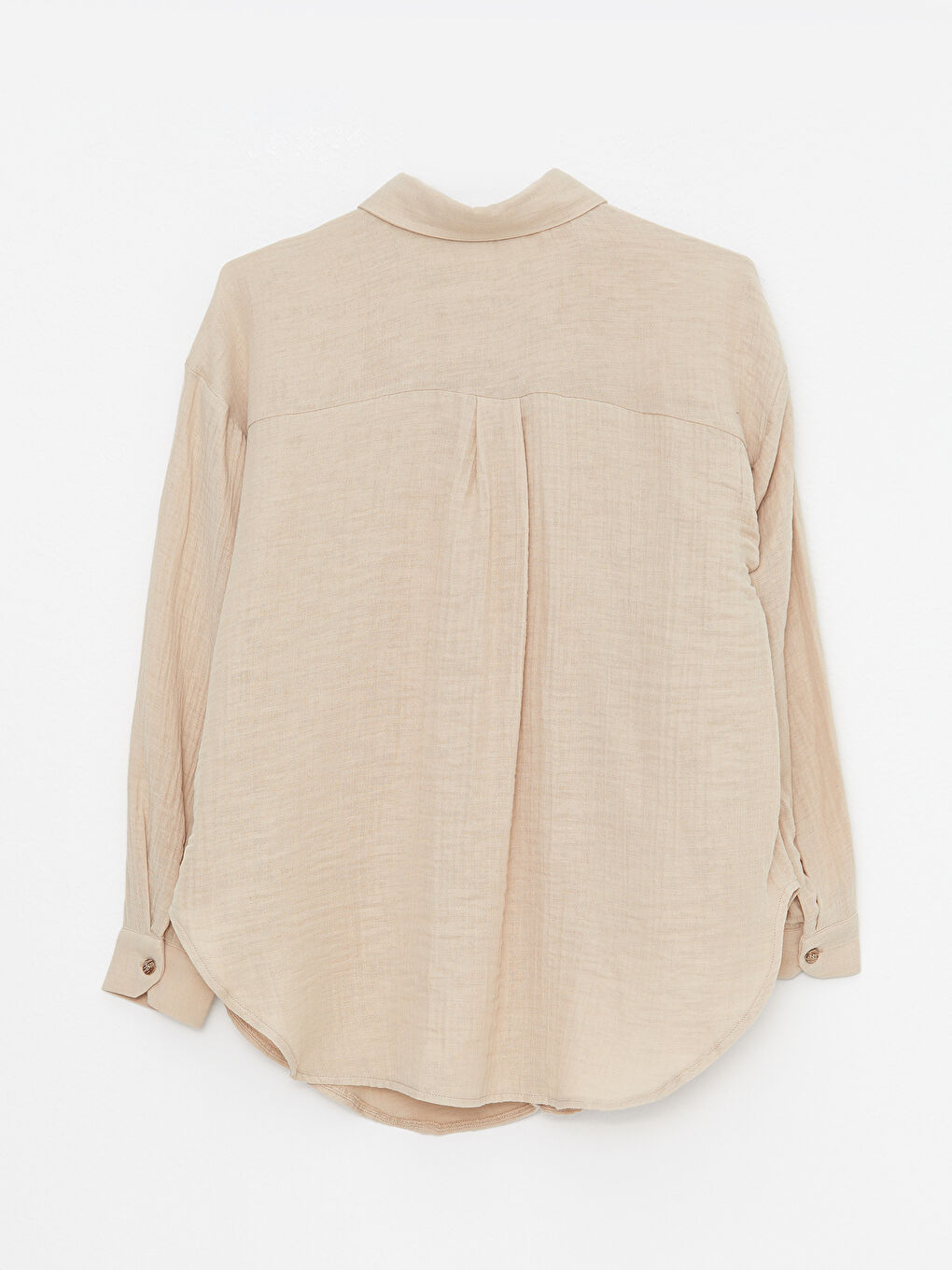 Bej Önden Düğme Kapamalı Düz Uzun Kollu Müslin Kumaş Hamile Gömlek-6