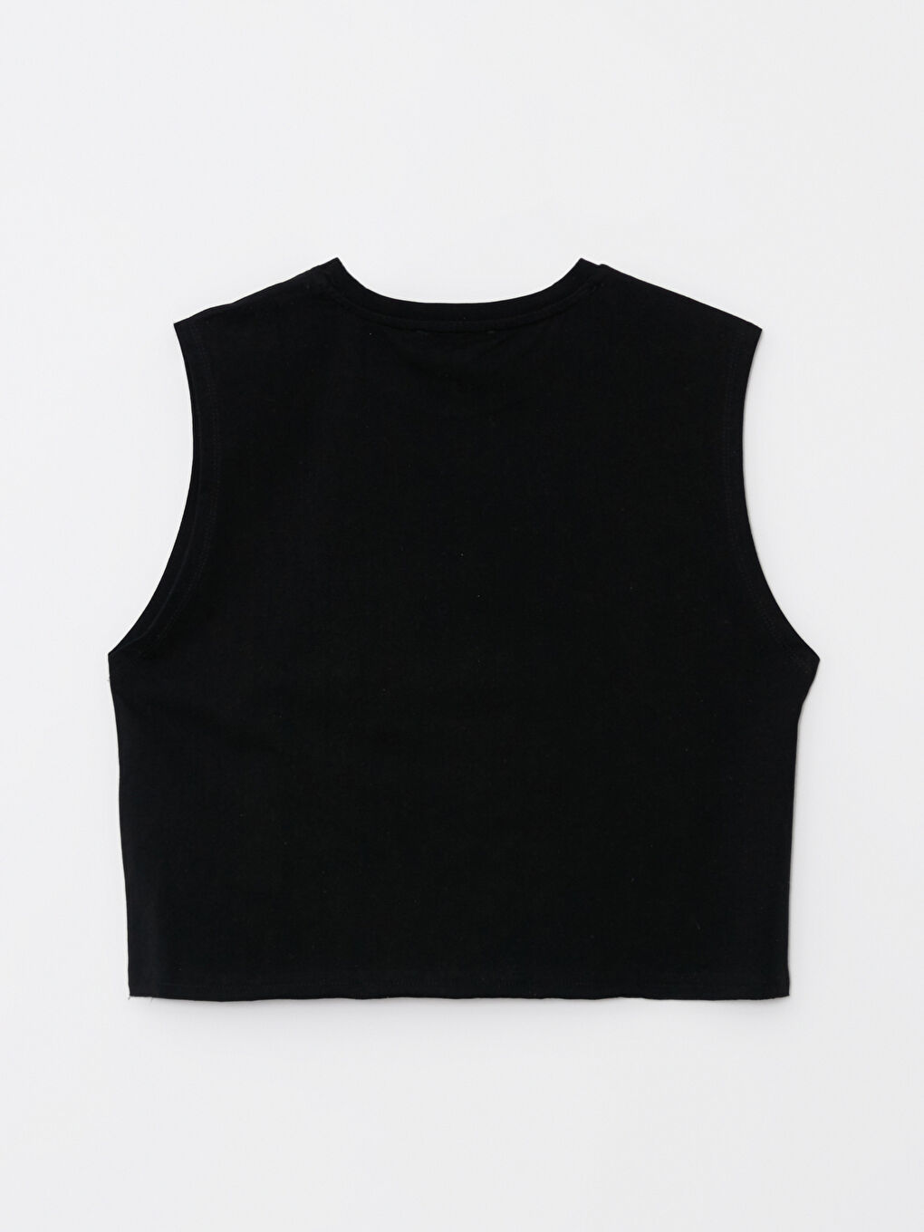 Siyah Bisiklet Yaka Baskılı Kadın Crop-6