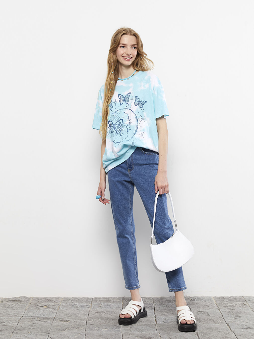 Majica od pamuka sa okruglim izrezom, štampom i kratkim rukavima za žene-2