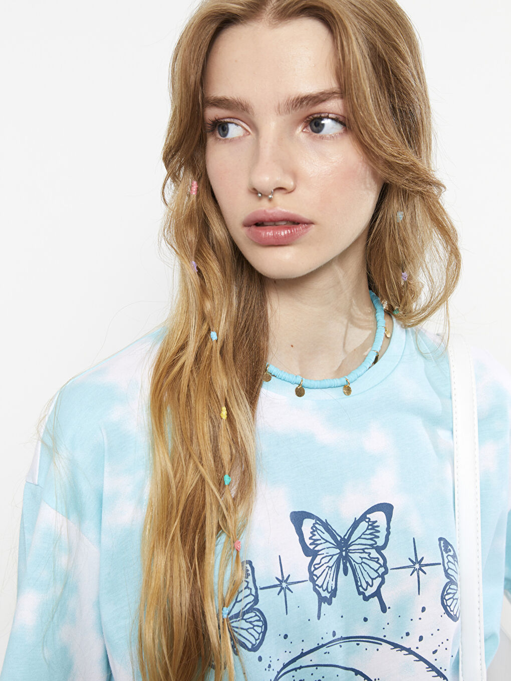 Majica od pamuka sa okruglim izrezom, štampom i kratkim rukavima za žene-3