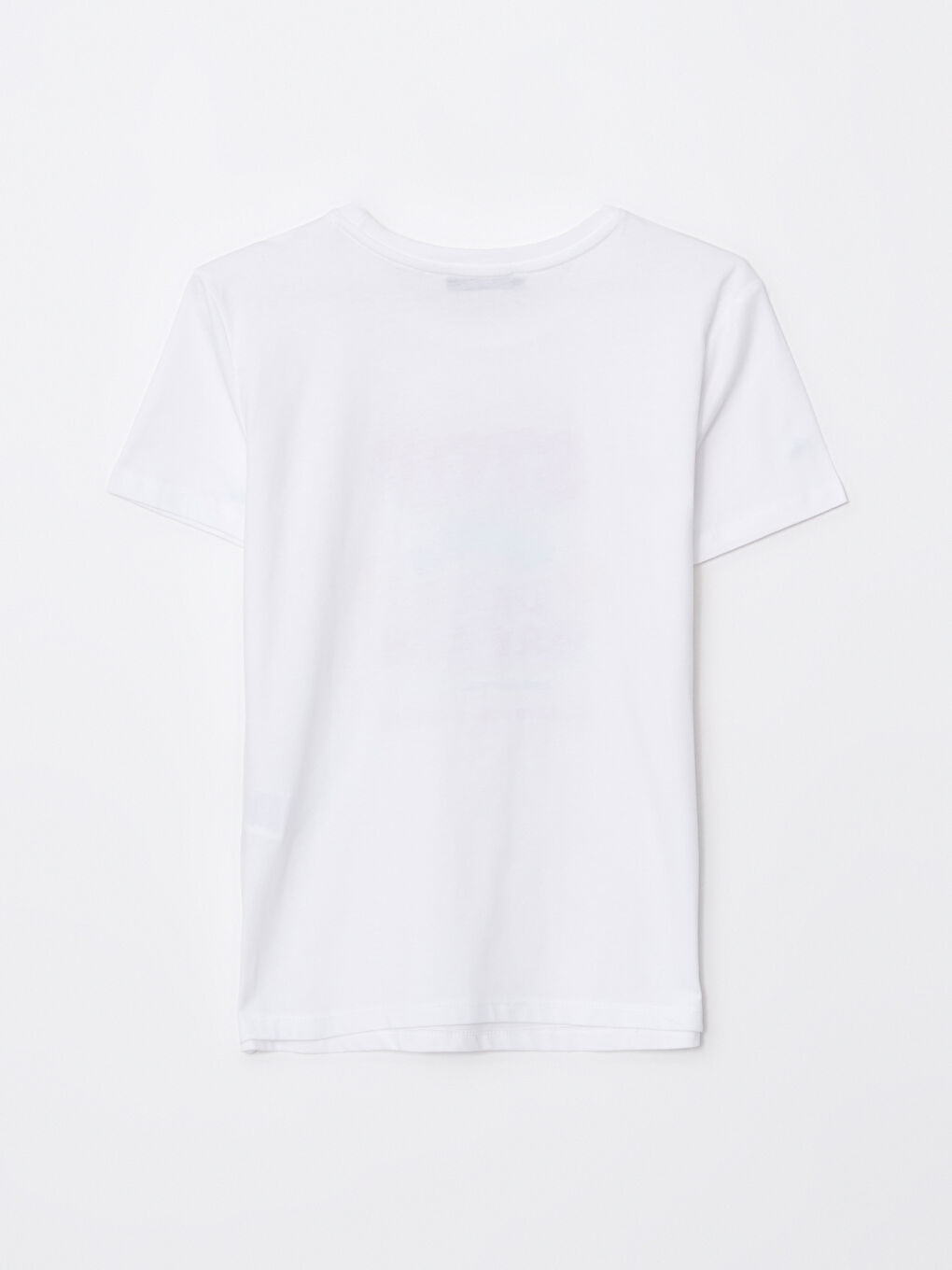 Beyaz Bisiklet Yaka Baskılı Kısa Kollu Pamuklu Kadın Tişört-6