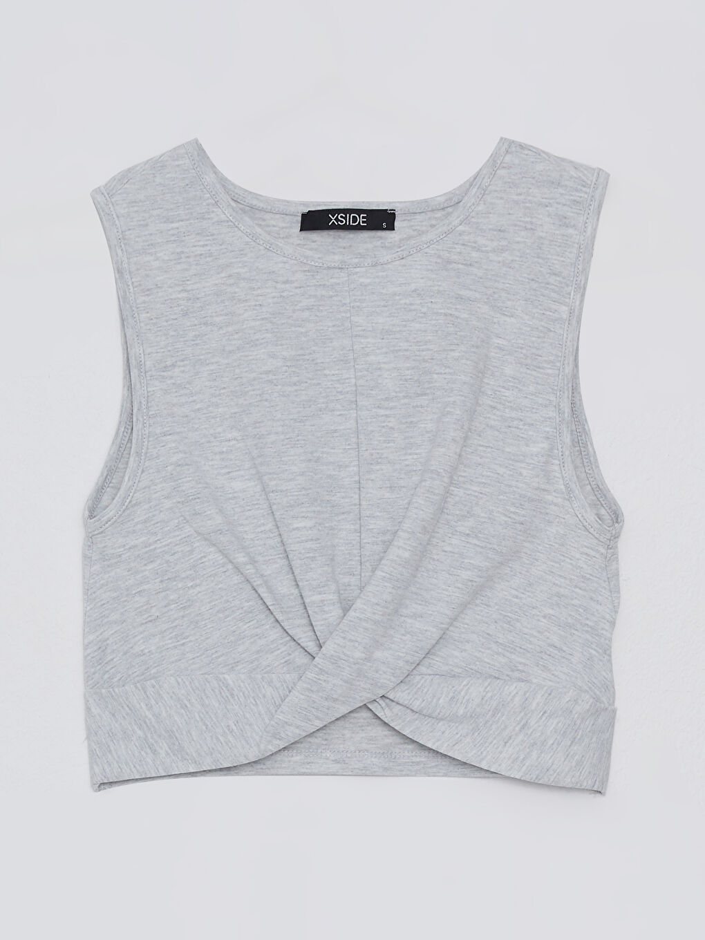 Женский кроп-топ без рукавов с круглым вырезом-5