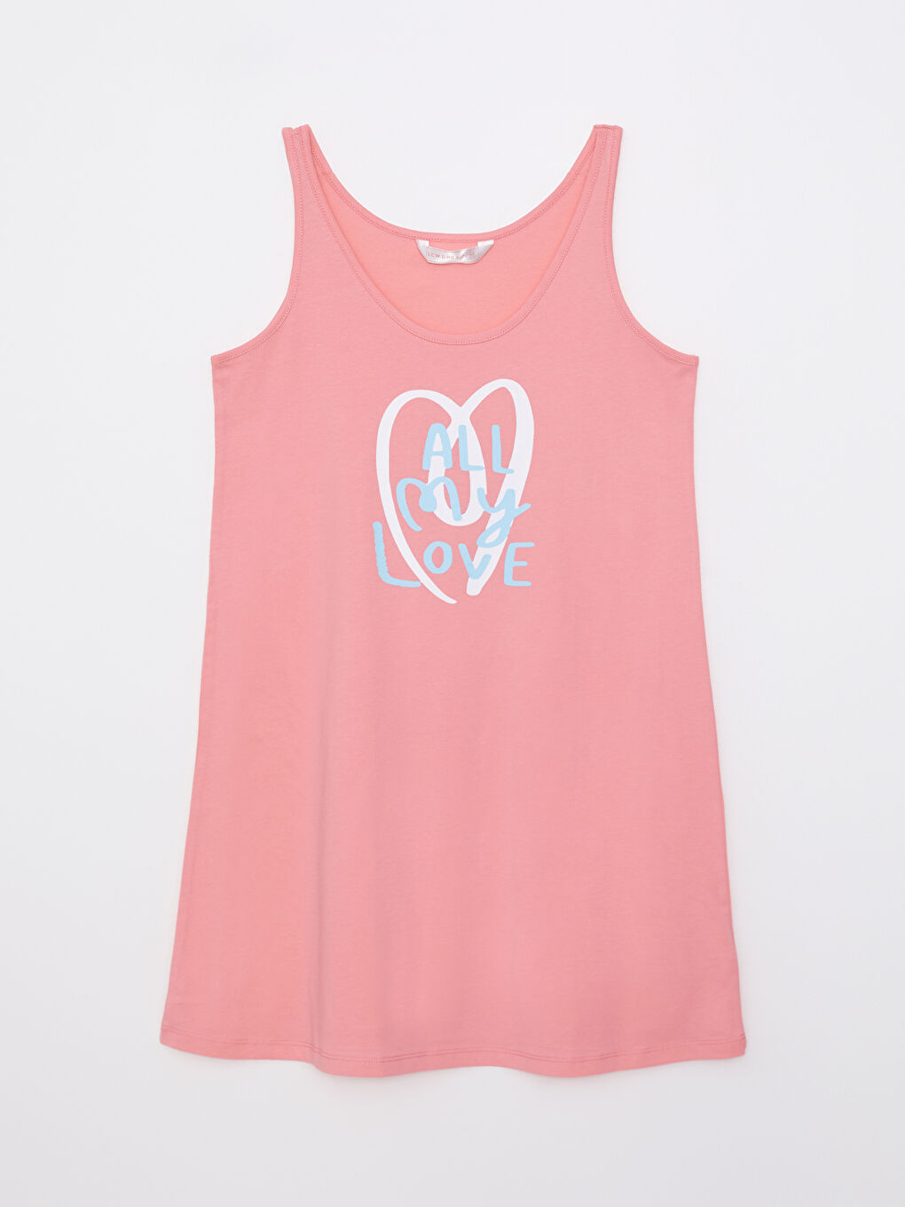 Pembe U Yaka Baskılı Kolsuz Pamuklu Kadın Gecelik-5