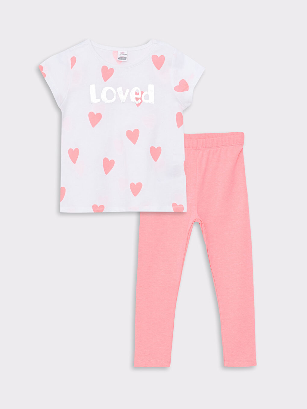 Beyaz Bisiklet Yaka Kısa Kollu Baskılı Kız Bebek Tişört ve Tayt 2'li Takım