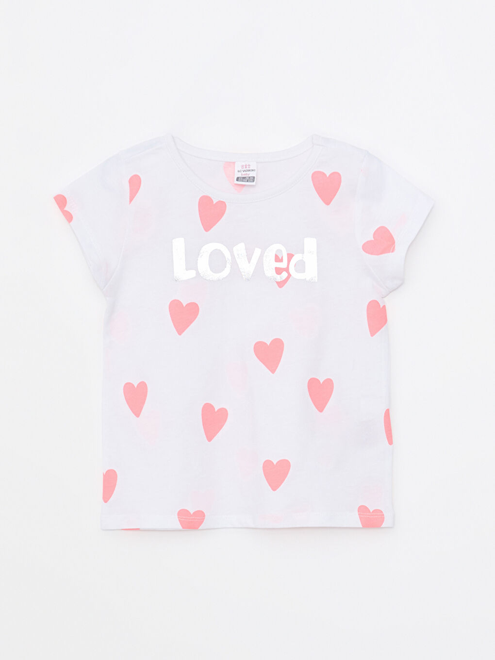 Beyaz Bisiklet Yaka Kısa Kollu Baskılı Kız Bebek Tişört ve Tayt 2'li Takım-1